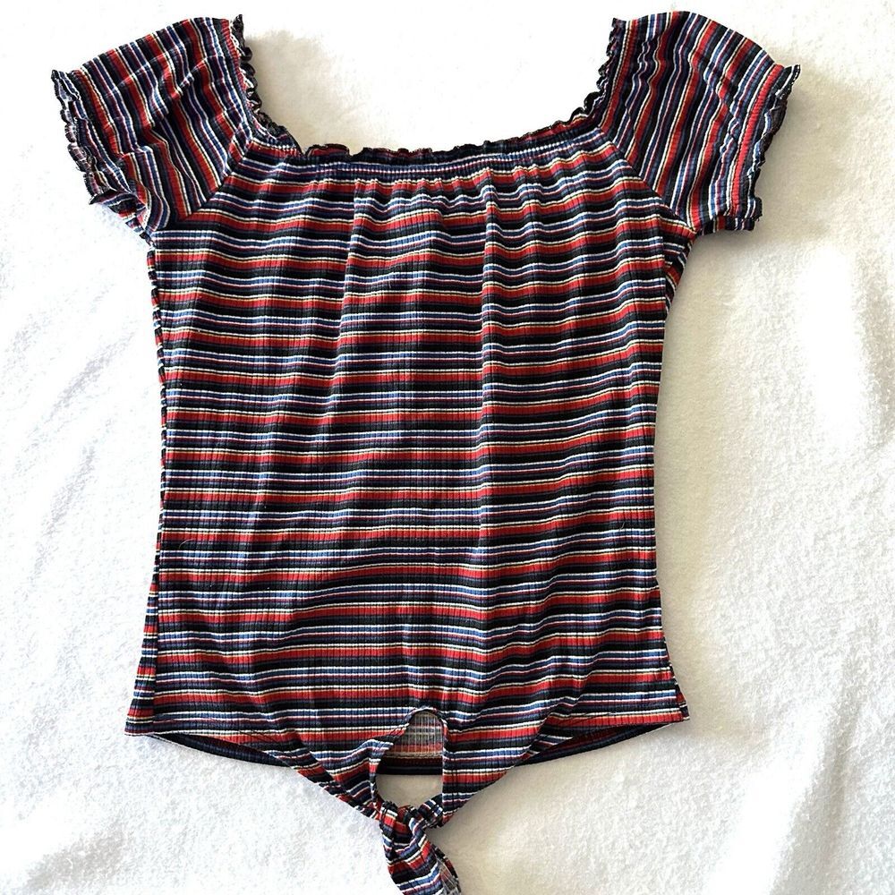 Rue‎ 21 S Small Square Neck Tie Front Stripped Top Vintage Y2K 90s Babydoll